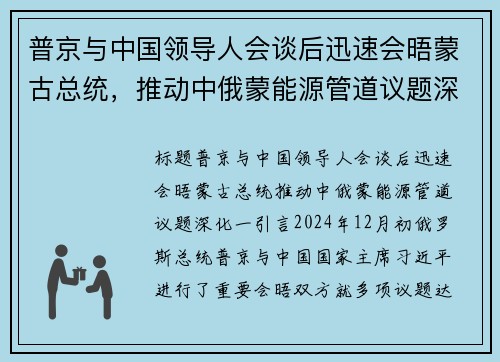 普京与中国领导人会谈后迅速会晤蒙古总统，推动中俄蒙能源管道议题深化