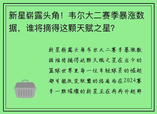 新星崭露头角！韦尔大二赛季暴涨数据，谁将摘得这颗天赋之星？